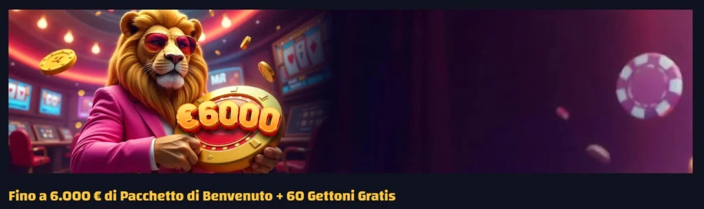 Granspincity Casino banner del bonus di benvenuto fino a 6.000 € con 60 gettoni gratis